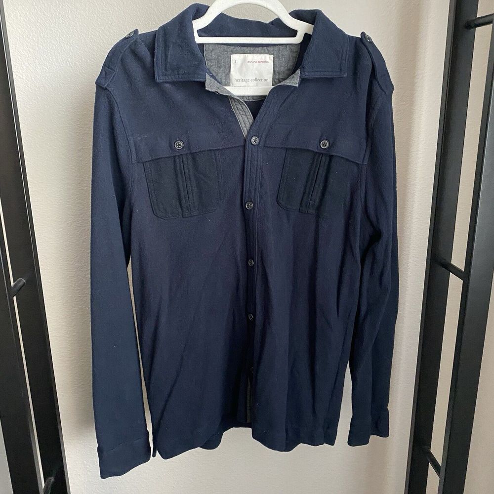 Banana Republic Heritage Collection Navy Button Up Fleece Shirt Men's Size Large